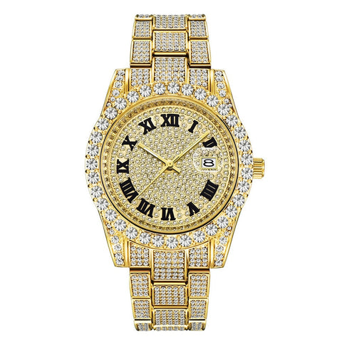 Image of Hip Hop Full Iced Out Mens Watches Luxury Date Quartz Wrist Watches With Micropaved Cubic Zircon Watch For Women Men Jewelry-FrenzyAfricanFashion.com