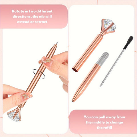 Image of 100 Pcs Diamond Pens Crystal Diamond Ballpoint Pen Fancy Cute Pens For Women Bling Metal Ballpoint Pen With Black Ink Office School Supplies, Wedding Bridal Shower Gift (Rose Gold)-FrenzyAfricanFashion.com