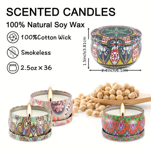 Image of 36 Pack Aromatherapy Scented Candle Gift Set Women's Scented Candle Home Natural Decorative Soy Wax Candle Tin Can Portable Travel Candle Yoga Mother's Day Valentine's Day Birthday Gift suit for father's day.-FrenzyAfricanFashion.com