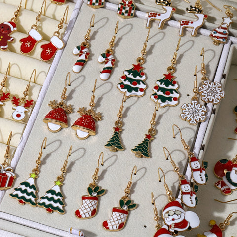 Image of 23 Pairs Cute Christmas Earrings Set, Cartoon Santa, Reindeer, Snowflake, Christmas Tree, Snowman Pendant Earrings, Women's Festive Party Jewelry, Perfect Gift for Christmas and New Year, Zinc Alloy, Iron Earwires, All-Season-FrenzyAfricanFashion.com