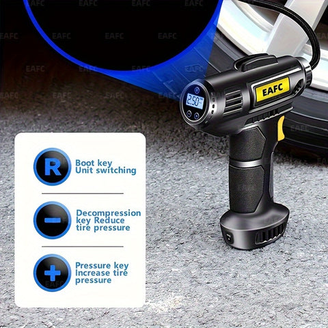 Image of Cordless Air Compressor with Pressure Gauge & Light - Inflates Tires up to 150PSI for Cars, Motorcycles, and Bicycles-FrenzyAfricanFashion.com