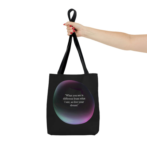 Image of Black Tote Bag | Inspirational totes | "What you see is different from what I see, so live your dream"-FrenzyAfricanFashion.com