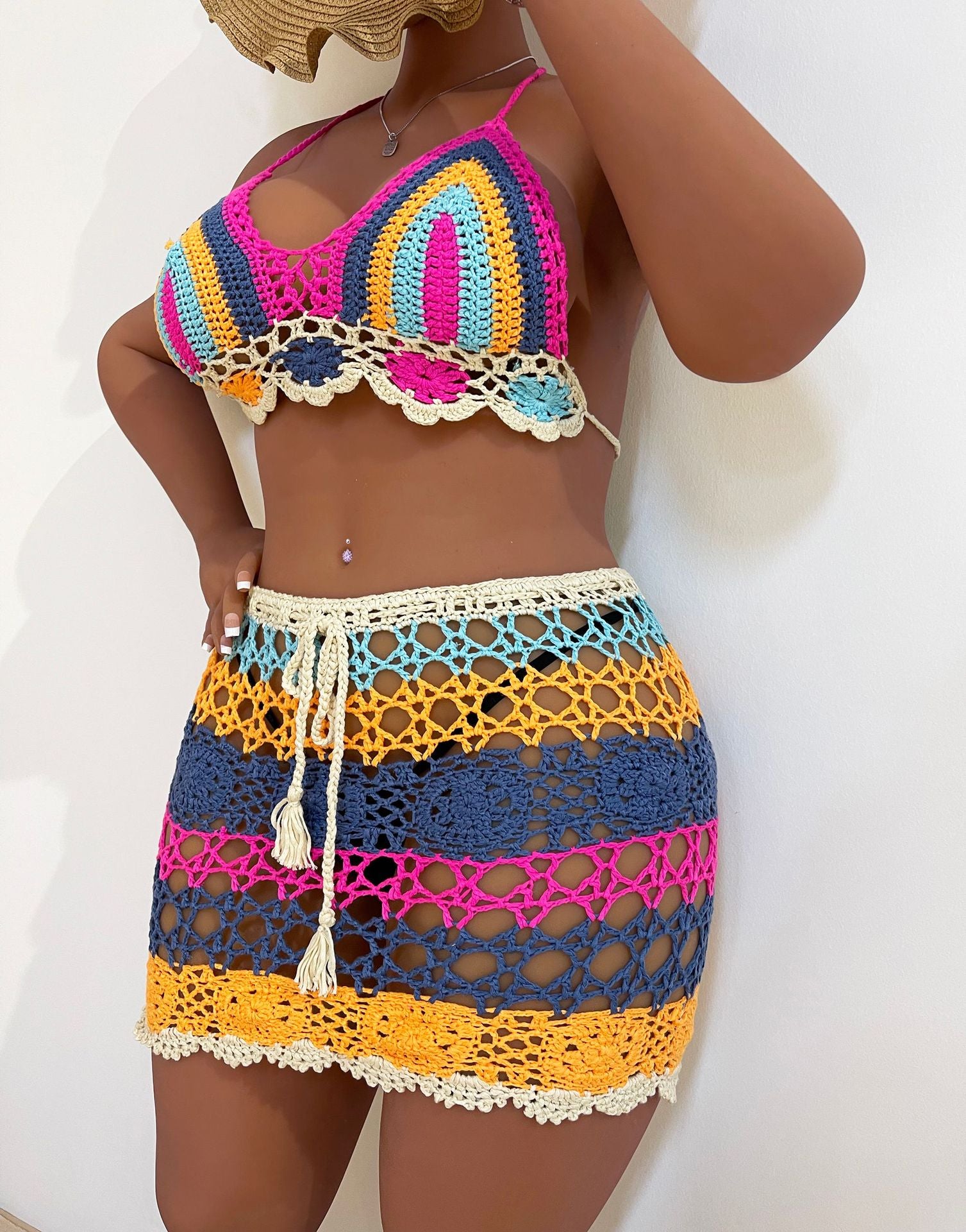 Women Beach Crochet Cover Up Bathing Bikini Plus Size Suit Swimsuit Swimdress Beachwear-FrenzyAfricanFashion.com