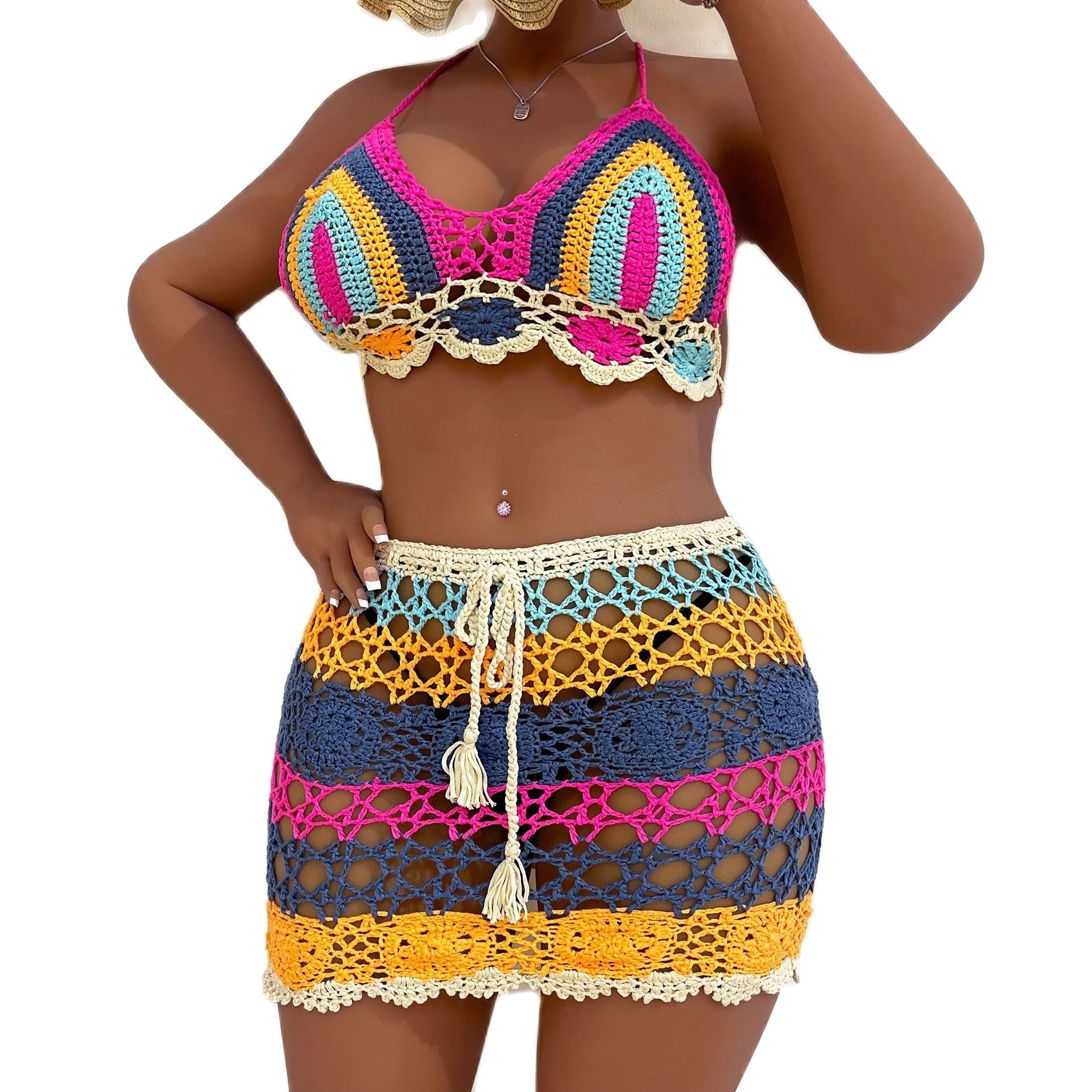 Women Beach Crochet Cover Up Bathing Bikini Plus Size Suit Swimsuit Swimdress Beachwear-FrenzyAfricanFashion.com