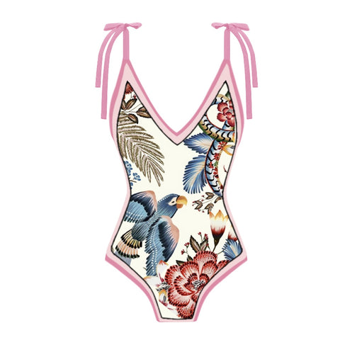 Image of Floral Print One-Piece Swimsuit Set-FrenzyAfricanFashion.com