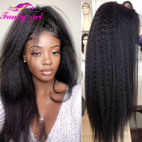 Image of FG Brazilain Kinky Straight Human Hair Wigs Yaki Straight U Part Wig Remy Hair Full Machine Wigs For Black Weman 150% Density-FrenzyAfricanFashion.com