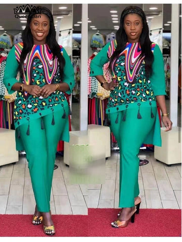 Image of Dashiki African 5 Colors New Fashion Suit (Dress and Trousers) For Lady(LSTZ02#)-FrenzyAfricanFashion.com