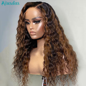 Highlight Wig Human Hair Wigs Water Wave Lace Front Wig 4*4 Closure Wigs For Women Human Hair Niusdas Lace Wigs 150% Density-FrenzyAfricanFashion.com