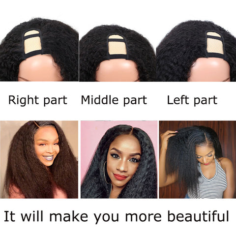 Image of FG Brazilain Kinky Straight Human Hair Wigs Yaki Straight U Part Wig Remy Hair Full Machine Wigs For Black Weman 150% Density-FrenzyAfricanFashion.com