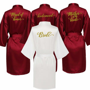 Burgundy Satin Kimono Robes women short pajamas dressing gown wine red Bridesmaid Gift team bride Bridal Party Robes-FrenzyAfricanFashion.com