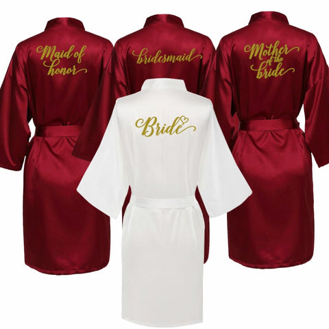 Image of Burgundy Satin Kimono Robes women short pajamas dressing gown wine red Bridesmaid Gift team bride Bridal Party Robes-FrenzyAfricanFashion.com