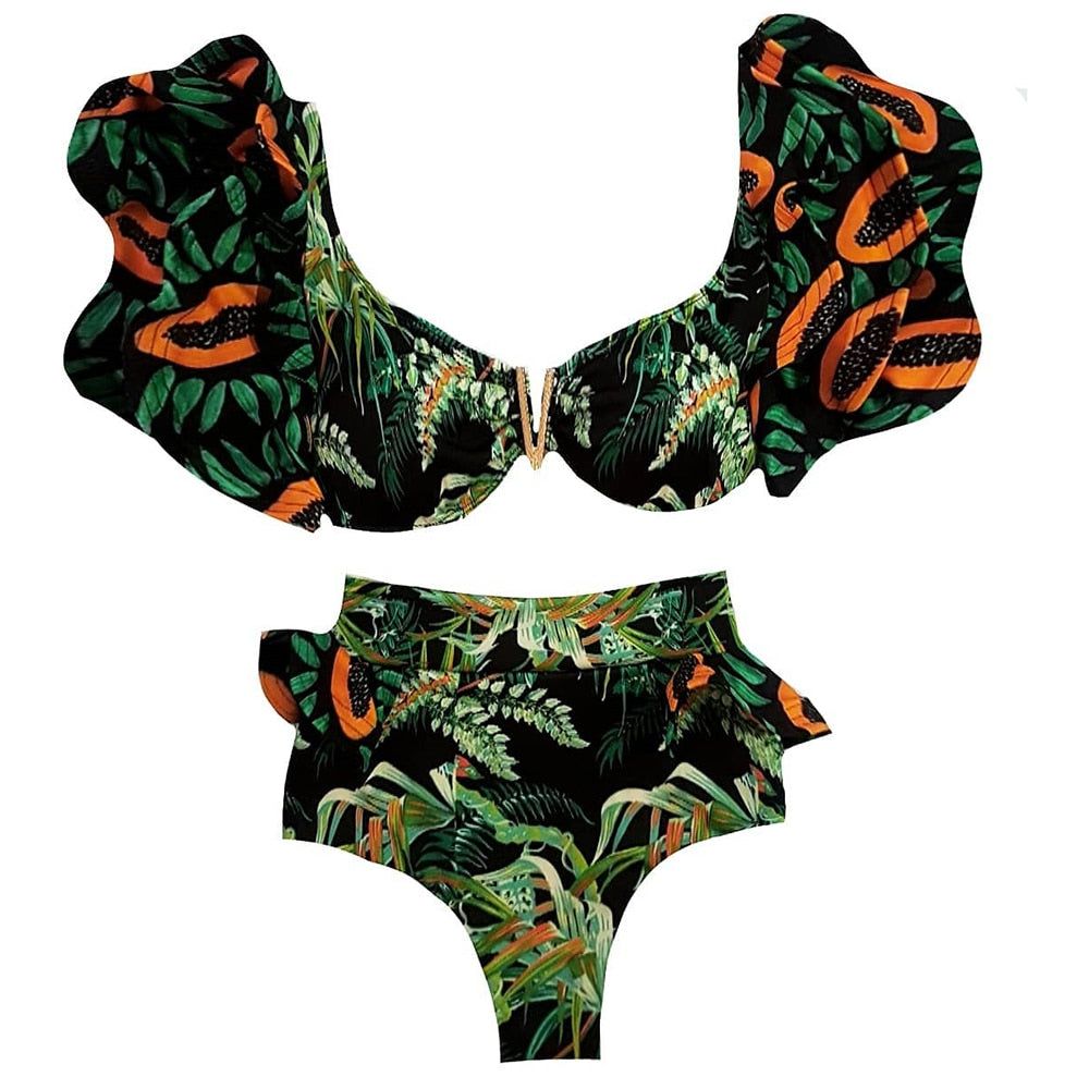 One Shoulder Bikinis Set High Waist Swim Suits Beachwear-FrenzyAfricanFashion.com