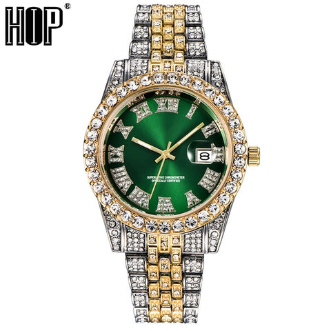 Image of Hip Hop Full Iced Out Mens Watches Luxury Date Quartz Wrist Watches With Micropaved Cubic Zircon Watch For Women Men Jewelry-FrenzyAfricanFashion.com