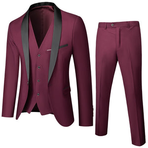 Wedding Eveing Dress 3 Pieces Jacket+Pants+Vest Men Suit Set Slim Fit Tuxedo Male Blazer Customized British Style Bride Clothing-FrenzyAfricanFashion.com