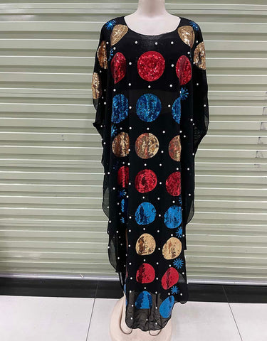 Image of New Style African Women's Clothing Dashiki Abaya Fashion Sequins Loose Dress Free Size One Piece-FrenzyAfricanFashion.com