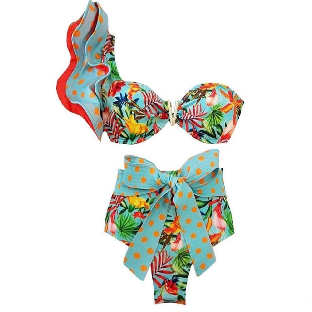 One Shoulder Bikinis Set High Waist Swim Suits Beachwear-FrenzyAfricanFashion.com