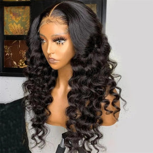 Loose Deep Wave Wig Natural Black Glueless Lace Front Wig-FrenzyAfricanFashion.com