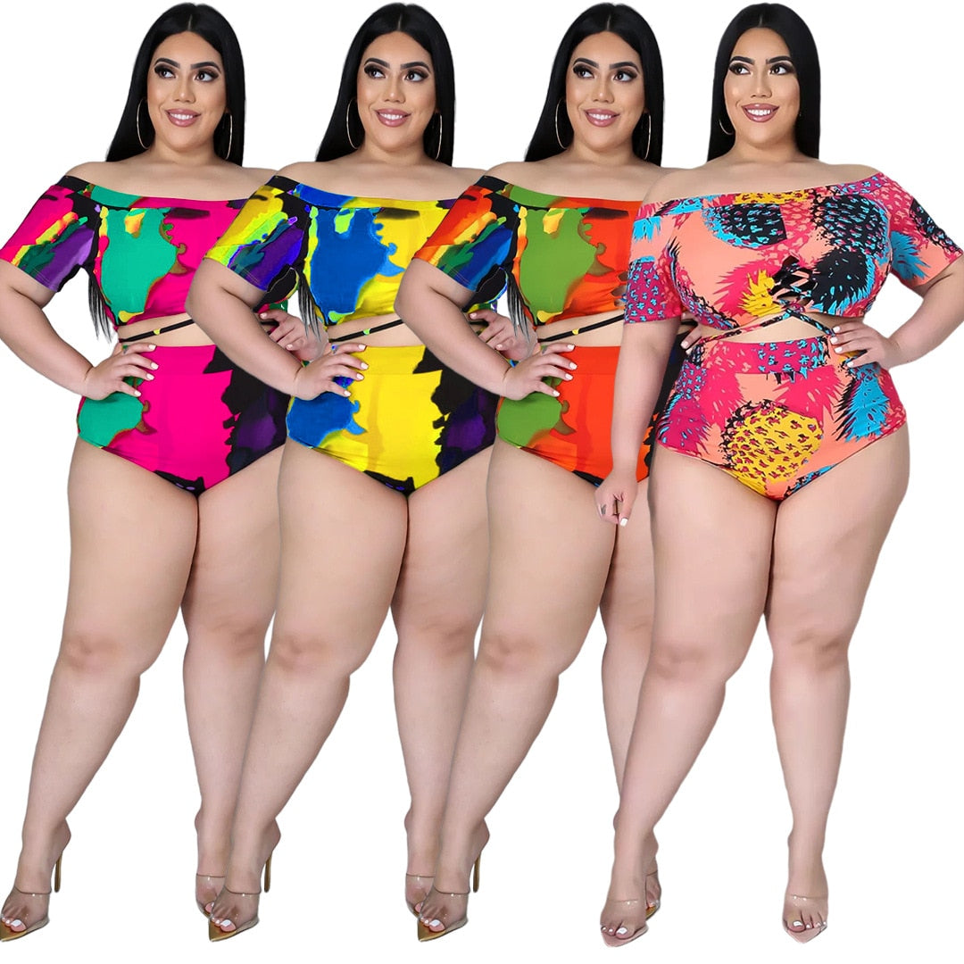 Swimsuits Women Beach Shorts Two Piece Set Plus Size Swimwear-FrenzyAfricanFashion.com