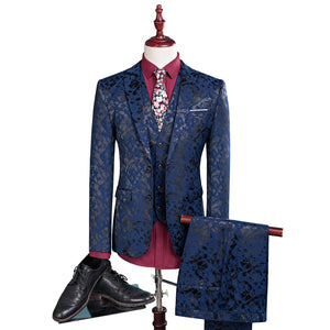 Men Suit Business Leisure Single Breasted Suits 3 Pieces Sets Male Printing Groom Wedding Dress Jacket Blazers Coat Vest Pants-FrenzyAfricanFashion.com