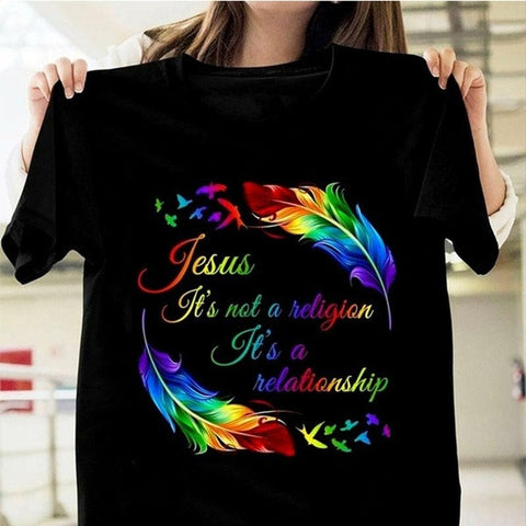 Image of Jesus Is Not A Religion It's A Relationship Print Women T Shirt Short Sleeve O Neck Loose Women Tshirt Ladies Tee Shirt Tops-FrenzyAfricanFashion.com