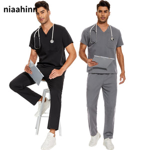 Scrubs Medical Uniform Clinic Hospital Doctor Overalls V-neck Fashion Scrub Pharmacy Nurse Clothes-FrenzyAfricanFashion.com