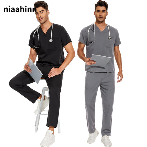 Image of Scrubs Medical Uniform Clinic Hospital Doctor Overalls V-neck Fashion Scrub Pharmacy Nurse Clothes-FrenzyAfricanFashion.com