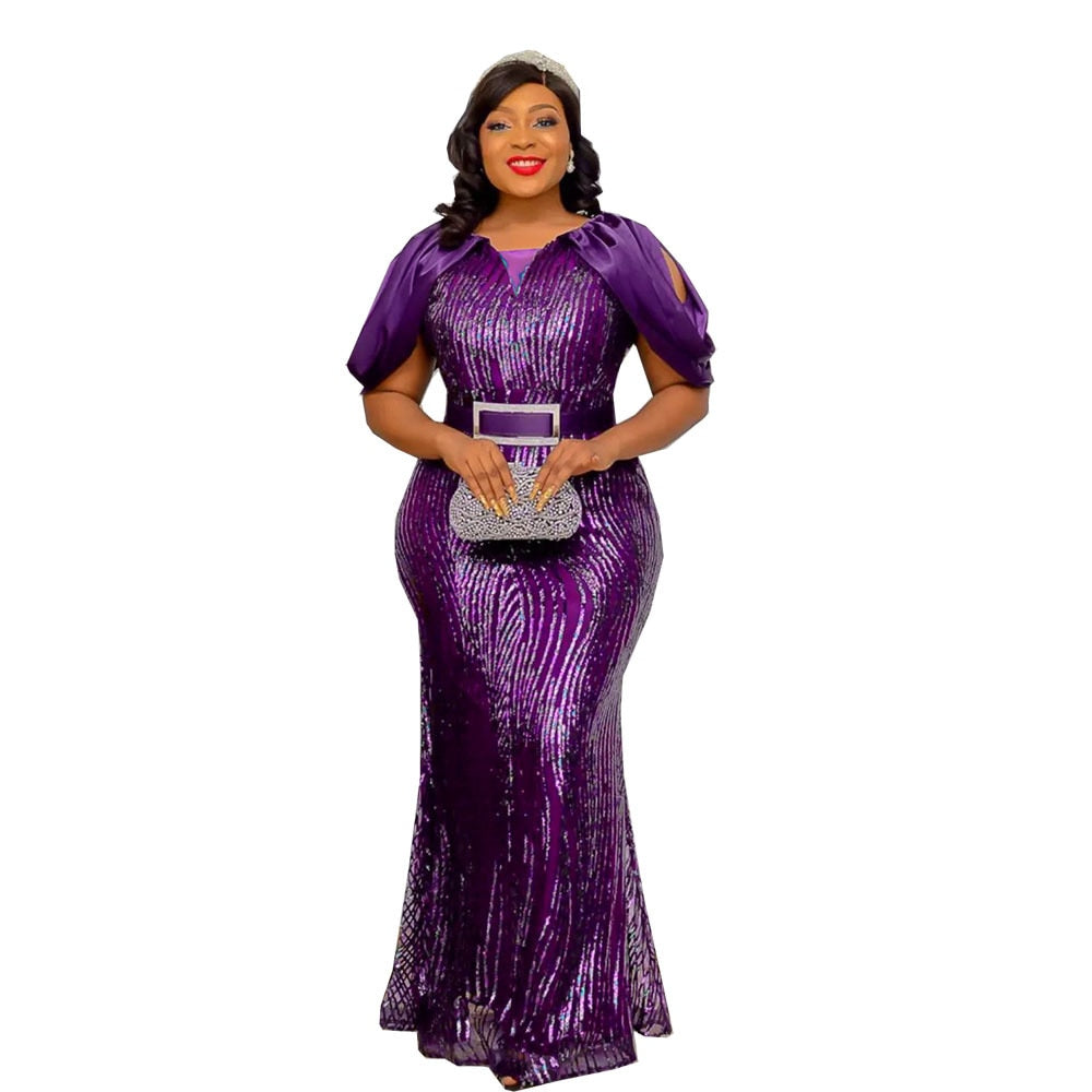 Luxury Evening Dresses Women Plus Size Sequin Mermaid Bodycon Dress-FrenzyAfricanFashion.com