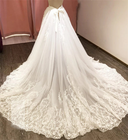 Image of Luxury Lace Appliques Wedding Detachable Skirt Removable Train for Dresses Bridal Overskirt-FrenzyAfricanFashion.com