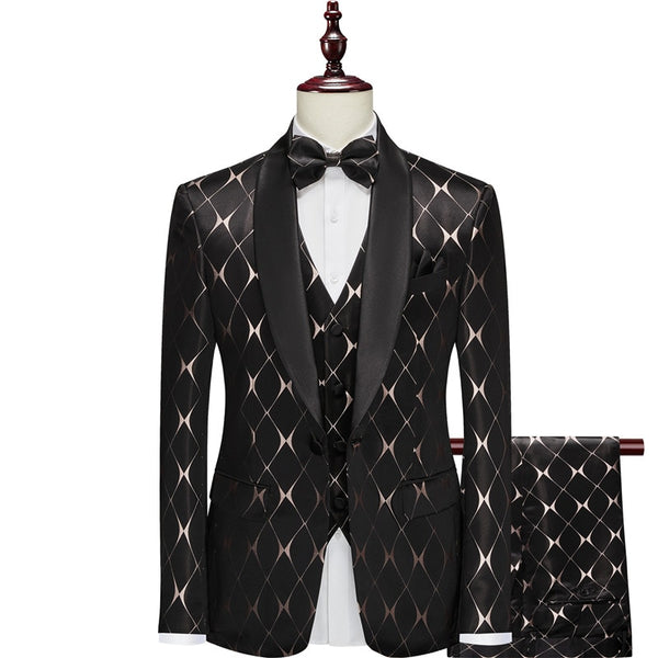 Suit Fashion Formal Business Slim Fit 3-Pieces Blazers Tuxedo Wedding ...