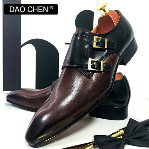 Image of DAOCHEN MEN&#39;S LOAFERS DOUBLE MONK STRAP SHOES GENUINE LEATHER LUXURY MAN DRESS SHOES MIX COLORS OFFICE WEDDING MEN CASUAL SHOES-FrenzyAfricanFashion.com