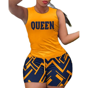 Hot Pants Two Piece Set 2023 Summer Fashion Casual Printing Quick Drying Sports Fitness Top Shorts Female Suit-FrenzyAfricanFashion.com