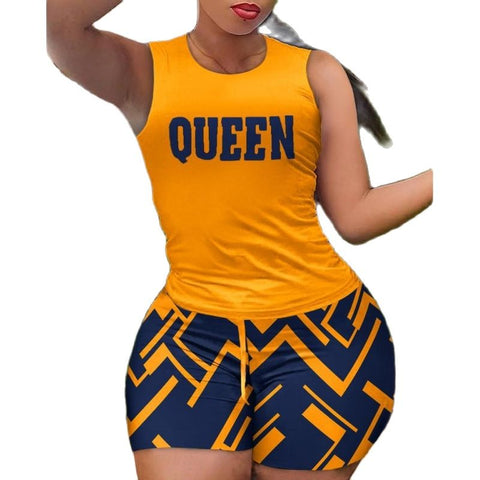 Image of Hot Pants Two Piece Set 2023 Summer Fashion Casual Printing Quick Drying Sports Fitness Top Shorts Female Suit-FrenzyAfricanFashion.com