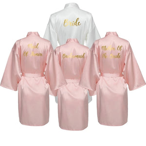 Satin Silk Bride Robe Wedding Robe Bride Bridesmaid Dressing Gown Bridesmaid White Robes Satin Gold Font Gown-FrenzyAfricanFashion.com