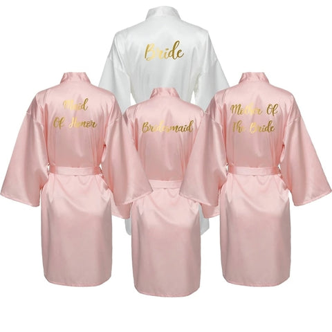 Image of Satin Silk Bride Robe Wedding Robe Bride Bridesmaid Dressing Gown Bridesmaid White Robes Satin Gold Font Gown-FrenzyAfricanFashion.com