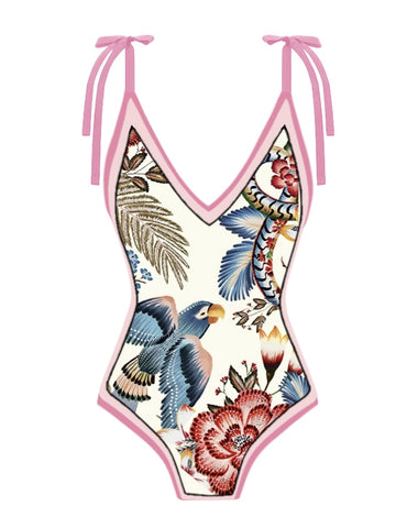 Image of Floral Print One-Piece Swimsuit Set-FrenzyAfricanFashion.com