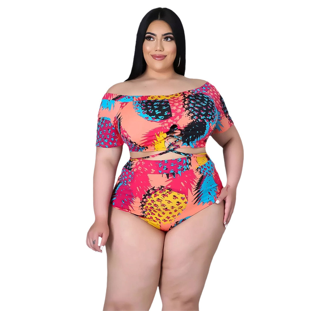 Swimsuits Women Beach Shorts Two Piece Set Plus Size Swimwear-FrenzyAfricanFashion.com