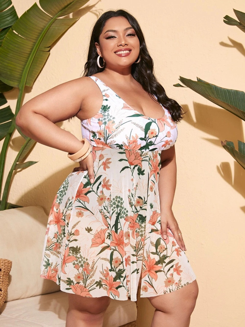 One piece swimsuit Push Up Swimwear Solid Curve Plus Big Size Swim Suits Beach Wear-FrenzyAfricanFashion.com