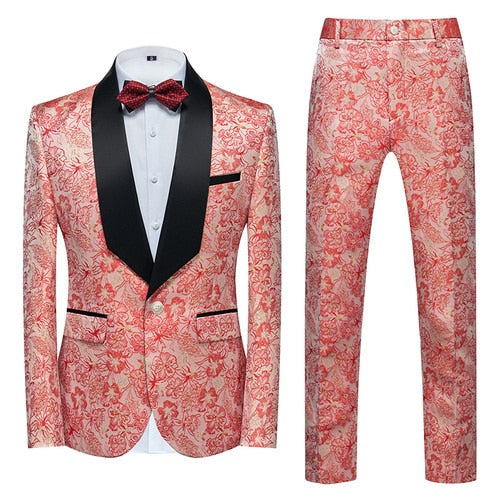 Flower Pattern Suits 3 Pcs Set Dress Blazers Jacket Pants Vest Coat-FrenzyAfricanFashion.com