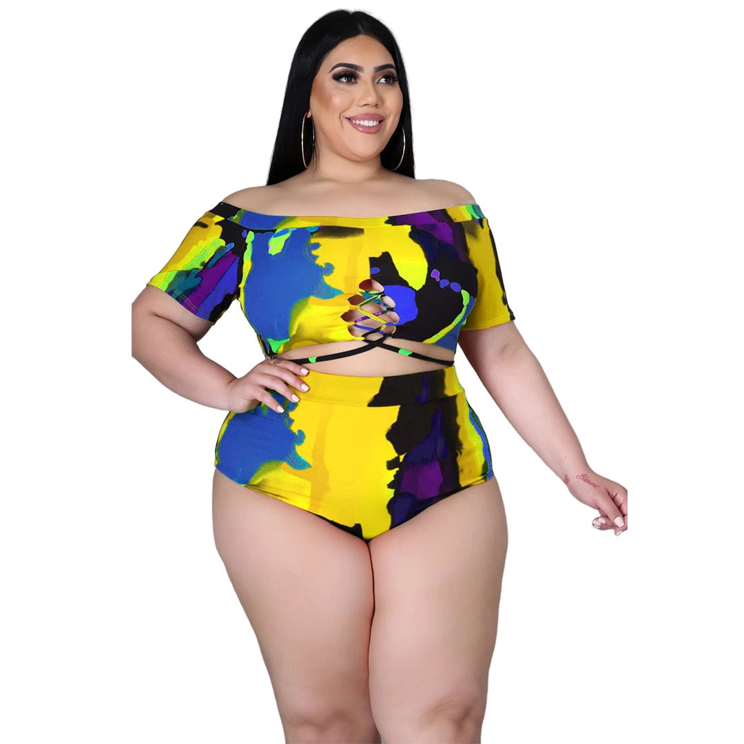 Swimsuits Women Beach Shorts Two Piece Set Plus Size Swimwear-FrenzyAfricanFashion.com