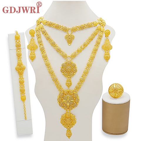 Image of Dubai Jewelry Sets Gold Color Necklace &amp; Earring Set For Women African France Wedding Party Jewelery Ethiopia Bridal Gifts-FrenzyAfricanFashion.com