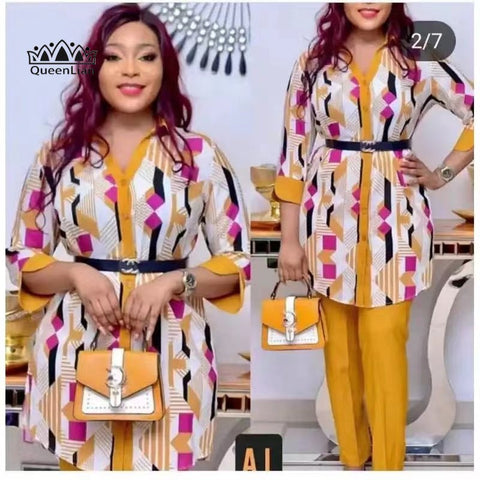 Image of New Africa 4-Sizes Fashion Dashiki Pants with Long Coat 2 Pieces Suit For Women(TZ11#)-FrenzyAfricanFashion.com