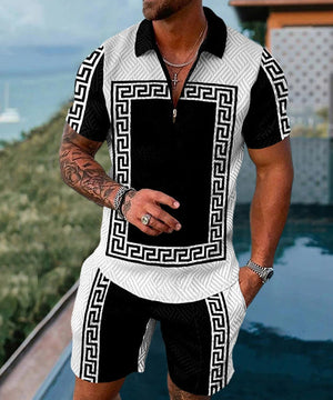 Summer Mens Polo Shirts with Short Sleeve 3D Trend Luxury Golf T Shirt Black Faashion Blouse Short Pants Tracksuit 2 Pieces Sets-FrenzyAfricanFashion.com