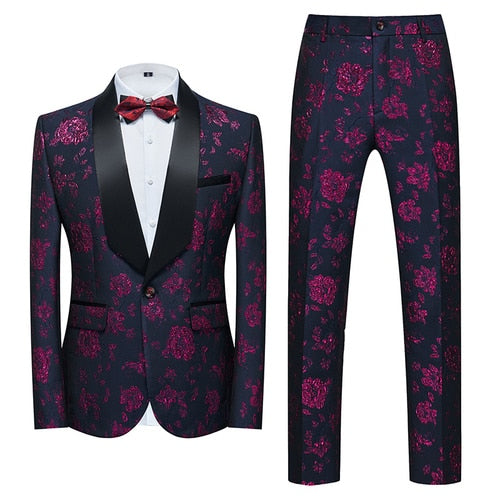 Flower Pattern Suits 3 Pcs Set Dress Blazers Jacket Pants Vest Coat-FrenzyAfricanFashion.com