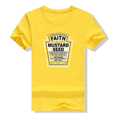 Image of Faith As A Grain of Mustard Seed Women&#39;s and Men&#39;s Christian Parody T-Shirt Tops Funny Aesthetic Clothes Short Sleeve Blouses-FrenzyAfricanFashion.com