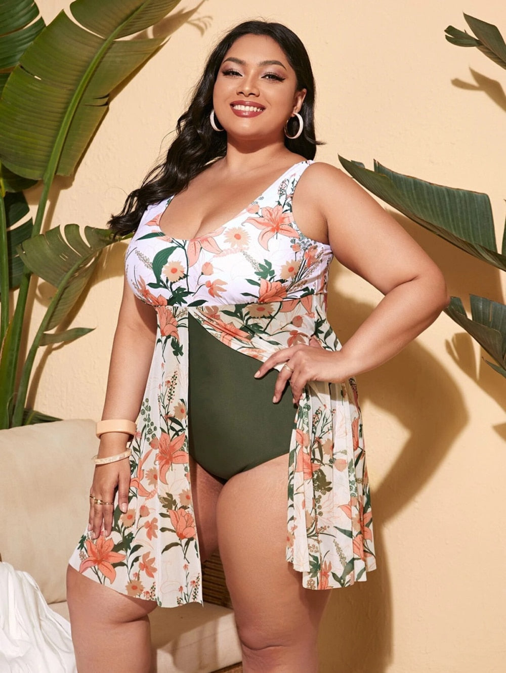 One piece swimsuit Push Up Swimwear Solid Curve Plus Big Size Swim Suits Beach Wear-FrenzyAfricanFashion.com