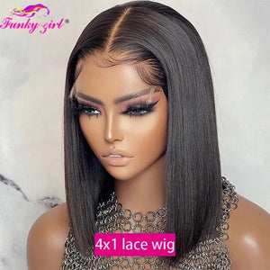 Short Bob T Part Lace Front Wig Human Hair Wigs For Women Brazilian Straight Bob 4X1 13X1 Lace Human Hair Wigs 8-16Inch Lace Wig-FrenzyAfricanFashion.com