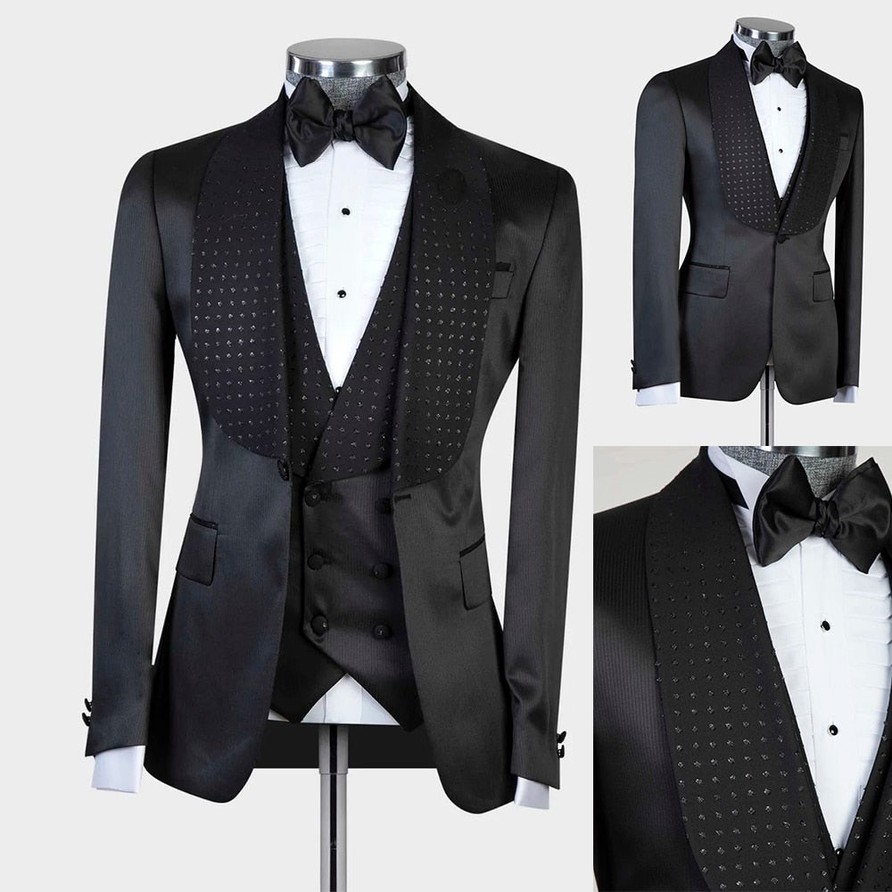 Elegant Black Men Suits Two Pieces Jacket Wedding Formal Men Occasion wear-FrenzyAfricanFashion.com