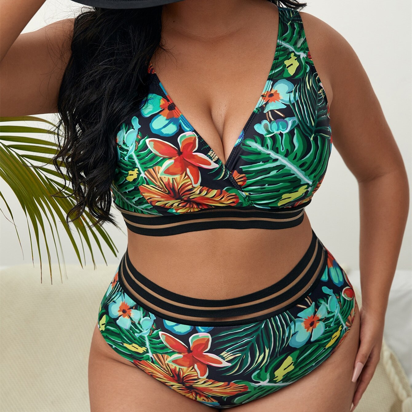 Plus Size High Waist Two Pieces Bikini Set Swimsuit Women Beachwear Swimwear Bathing Suit-FrenzyAfricanFashion.com