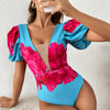 One Piece Swimwear Women Swimsuit Floral Bathing Suit V Neck Beach Wear Padded Bodysuit Monokini-FrenzyAfricanFashion.com