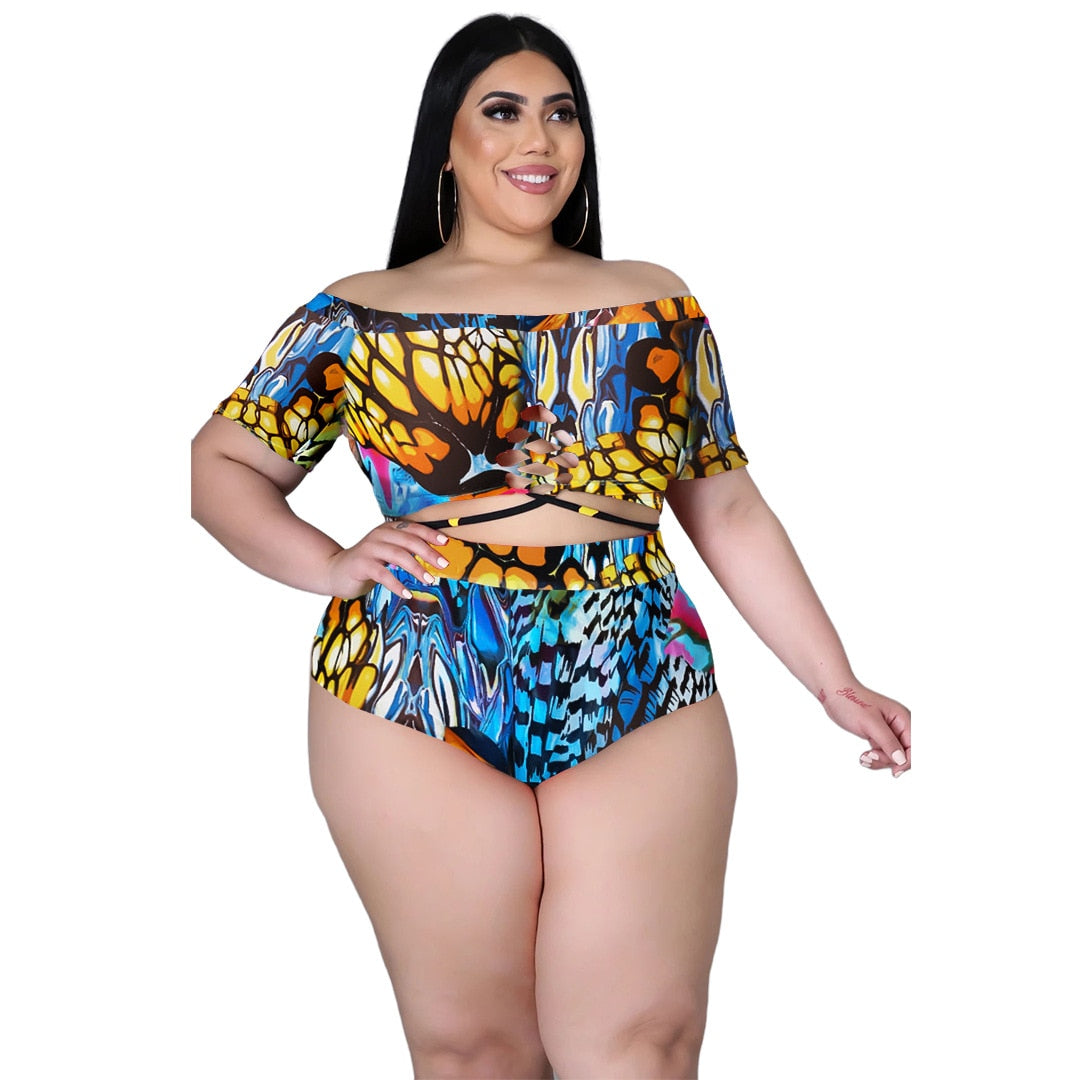 Swimsuits Women Beach Shorts Two Piece Set Plus Size Swimwear-FrenzyAfricanFashion.com